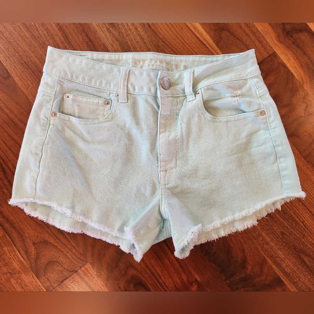American Eagle Stretch Mint Green Distressed Denim Shorts